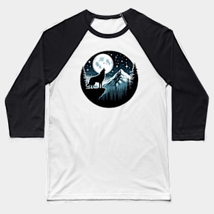 Dog in the mountains howling at a full moon Baseball T-Shirt